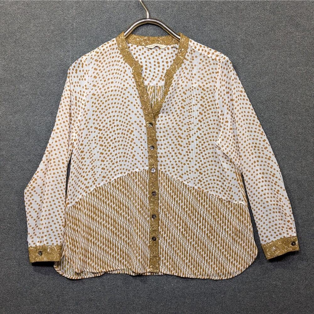 Soft Surroundings Top Women Large Petite Eliza Shirt Blouse Band Collar Gold Dot
